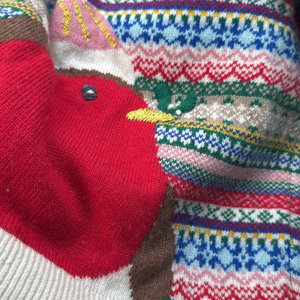 Boden fair isle Robin holiday Christmas sweater wool blend women's XS - Picture 5 of 7